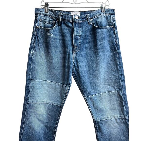 Frame Jeans Le Slouch Denim Medium Wash Straight Button Fly Leg Patch Mending - Picture 3 of 11